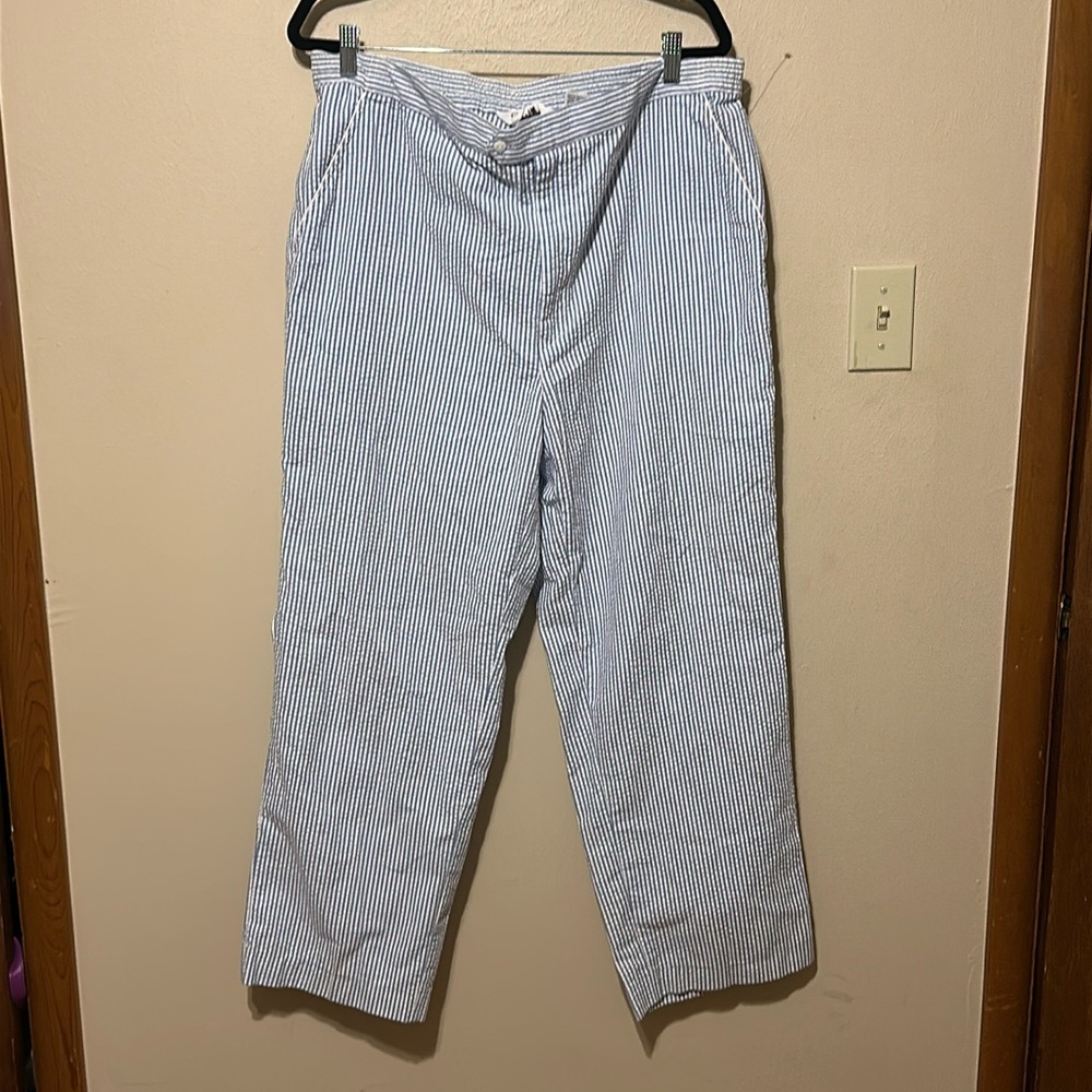 Christian Dior Vintage Seersucker Blue White Striped Trouser Pants‎ Size XL